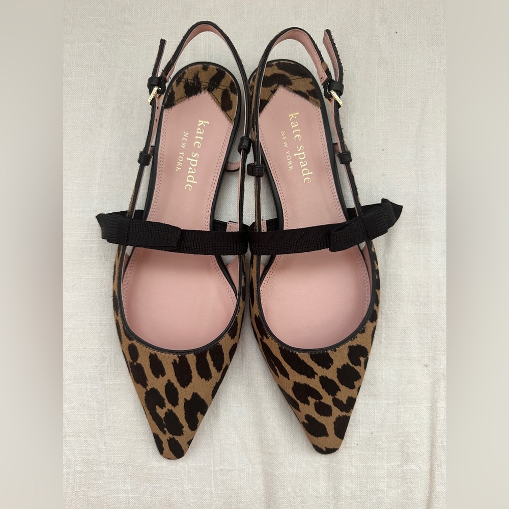 Kate spade sling back flats size 8.5 animal print and bow detail